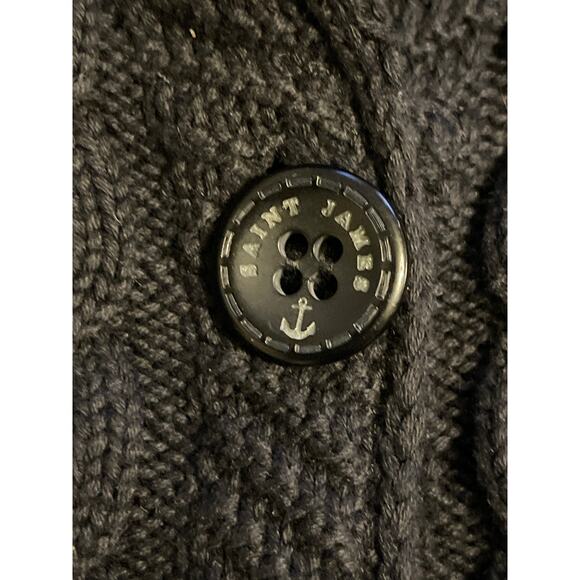 Saint James 100% Cotton Chunky Cardigan Sweater Black Women's Size 8 - Picture 9 of 9